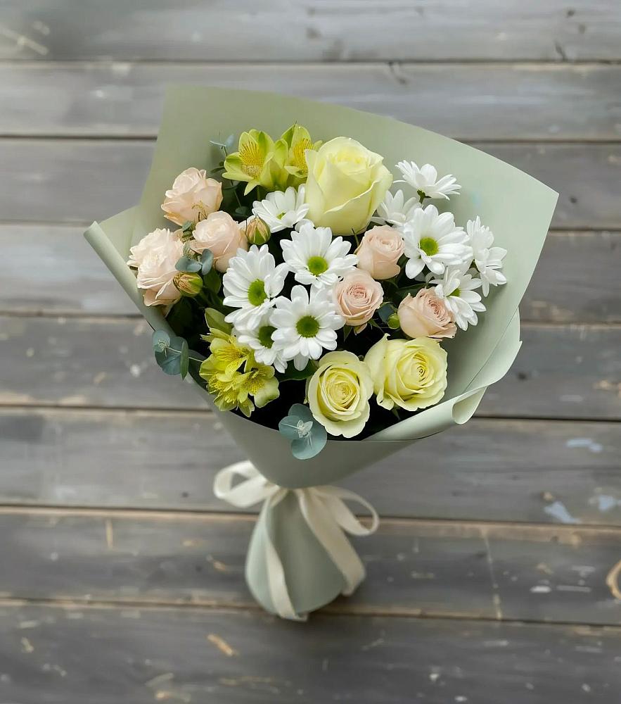 Букет цветов из: Альстромерии, Розы и Хризантемы в Белебее