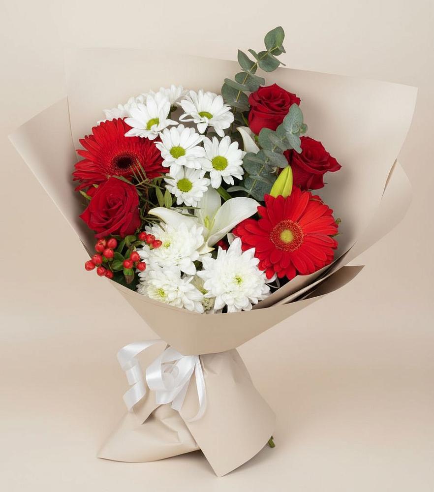 Букет цветов из: Розы, Хризантемы, Герберы и Лилии в Белебее